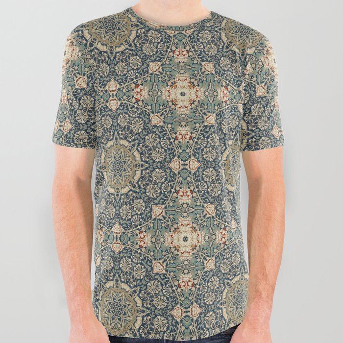 William Morris Tribute Blue Beige  Teal All Over Graphic Tee
