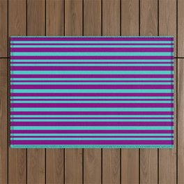 [ Thumbnail: Purple & Turquoise Colored Pattern of Stripes Outdoor Rug ]