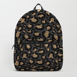 Black Gold Leopard Print Pattern Backpack