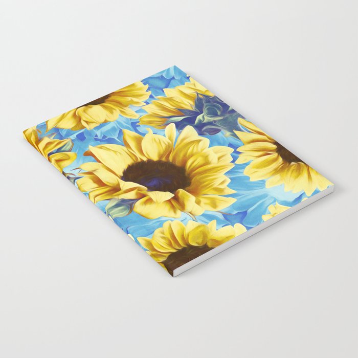 Dreamy Sunflowers on Blue Notebook