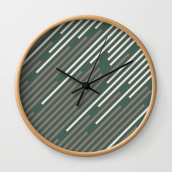 Dark Green Mid-tone Brown Creamy Off White Stripes 2021 Color of The Year Canyon Dusk Accent Shades Wall Clock