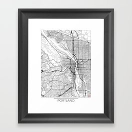 Portland Map White Framed Art Print