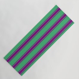 [ Thumbnail: Sea Green and Purple Colored Stripes Pattern Yoga Mat ]