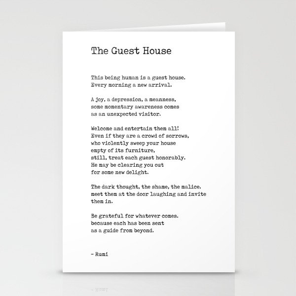 The Guest House by Rumi - Typewriter Print - Literature Stationery Cards