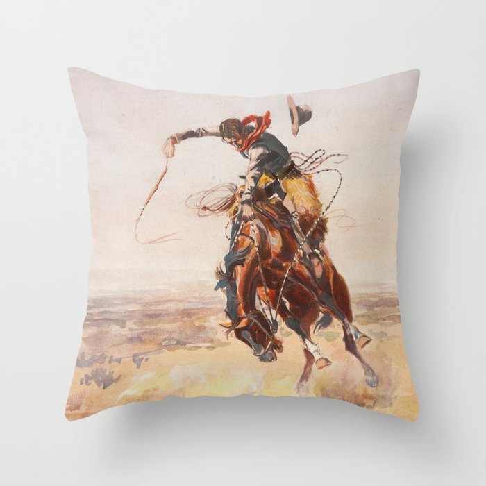 A Bad Hoss by Charles Marion Russell (c 1904) Throw Pillow