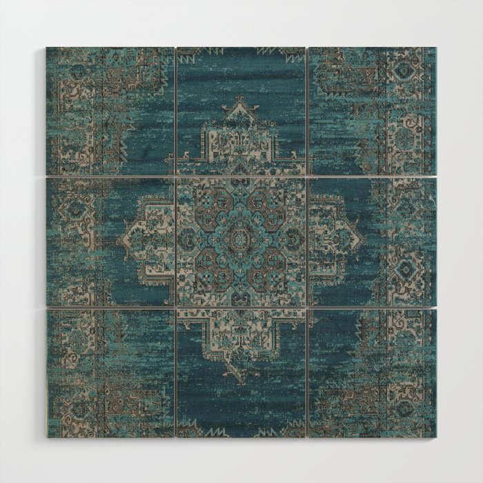 blue oriental vintage rug Wood Wall Art