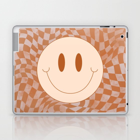 Burnt orange sniley wavy checker Laptop & iPad Skin