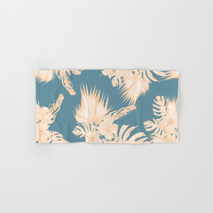 Island Vacation Hibiscus Palm Coral Teal Blue Hand & Bath Towel