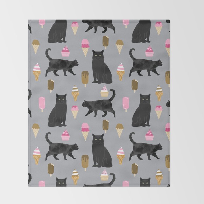 Black Cat Ice Cream Cat Lover Pet Gifts Cute Cats Throw Blanket By