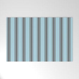 [ Thumbnail: Light Blue & Dim Grey Colored Stripes/Lines Pattern Welcome Mat ]