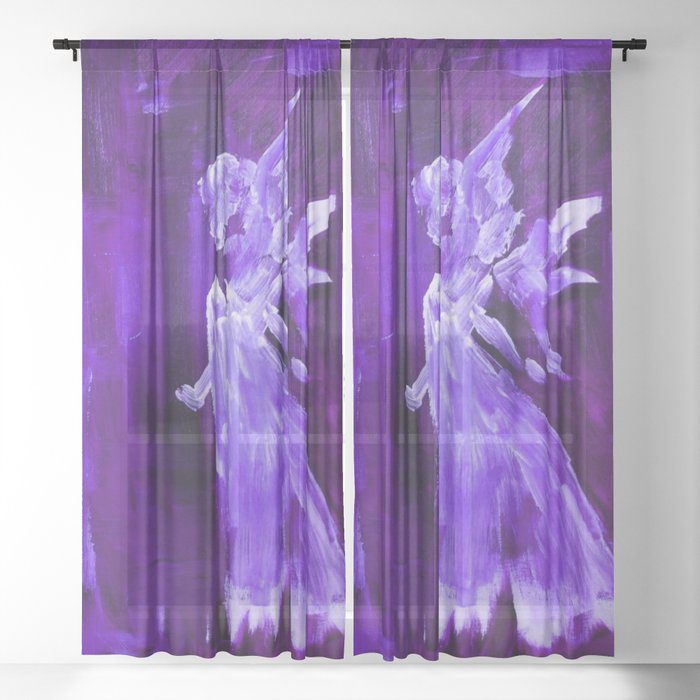 Guardian Angel Dark Purple Sheer Curtain By Fairychamber Society6