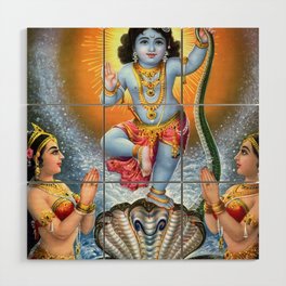 Lord Krishna Dancing on Snake Kaliya Wood Wall Art