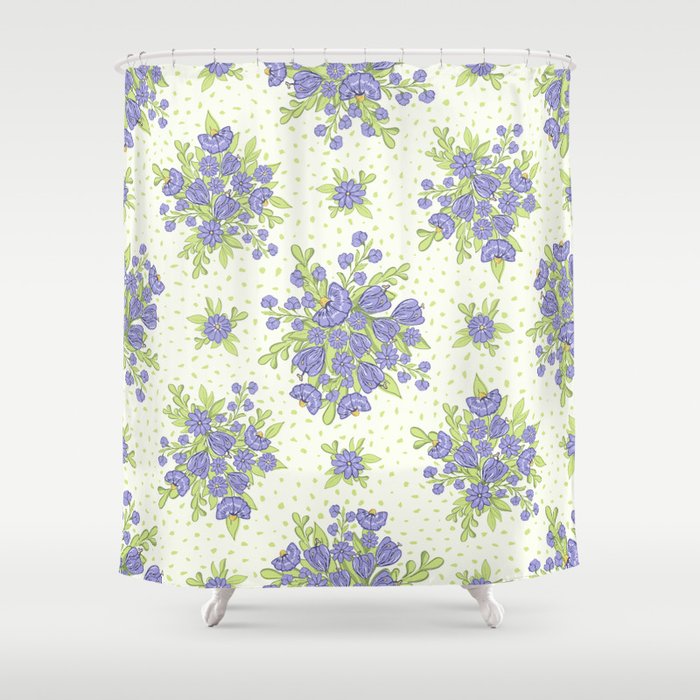 Spring Flowers in Honeydew Green and Lilac Shower Curtain
