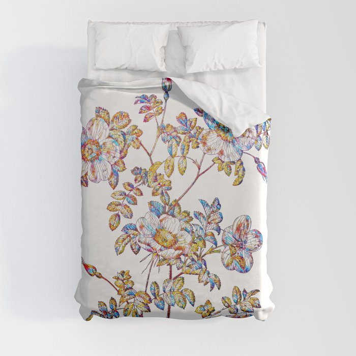 Floral White Candolle's Rose Mosaic on White Duvet Cover