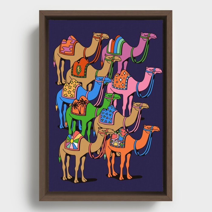Colorful Desert Camels Colourful Morroco Sahara 60s World Traveller Framed Canvas