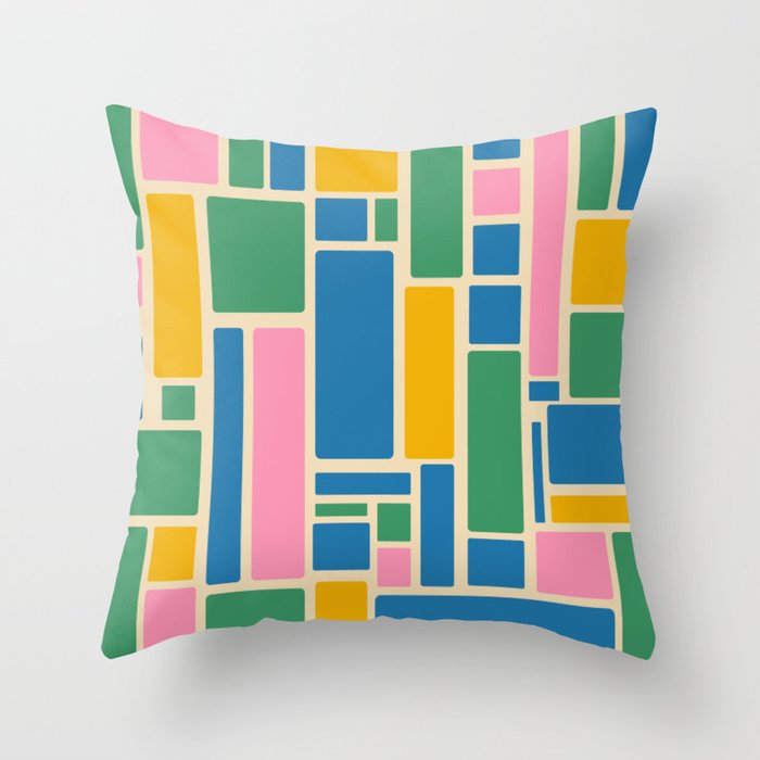 Modulus Colorful Retro Geometric Pattern Green Pink Yellow Blue Throw Pillow