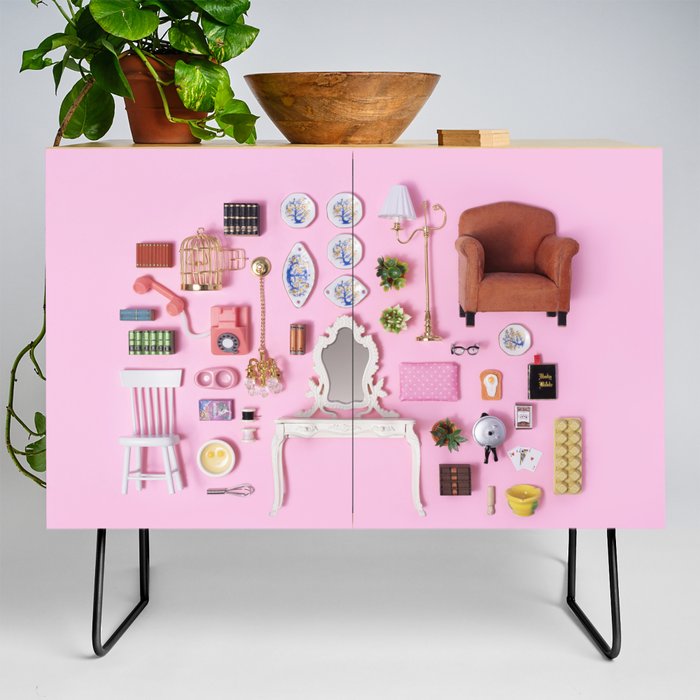"Dollhouse inventory /  pink " Credenza