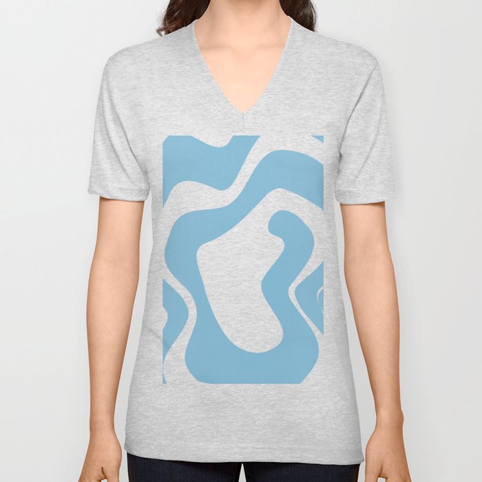 Baby blue abstract V Neck T Shirt