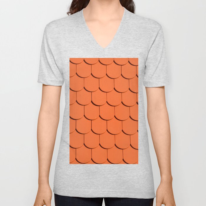 Orange Honeycomb V Neck T Shirt