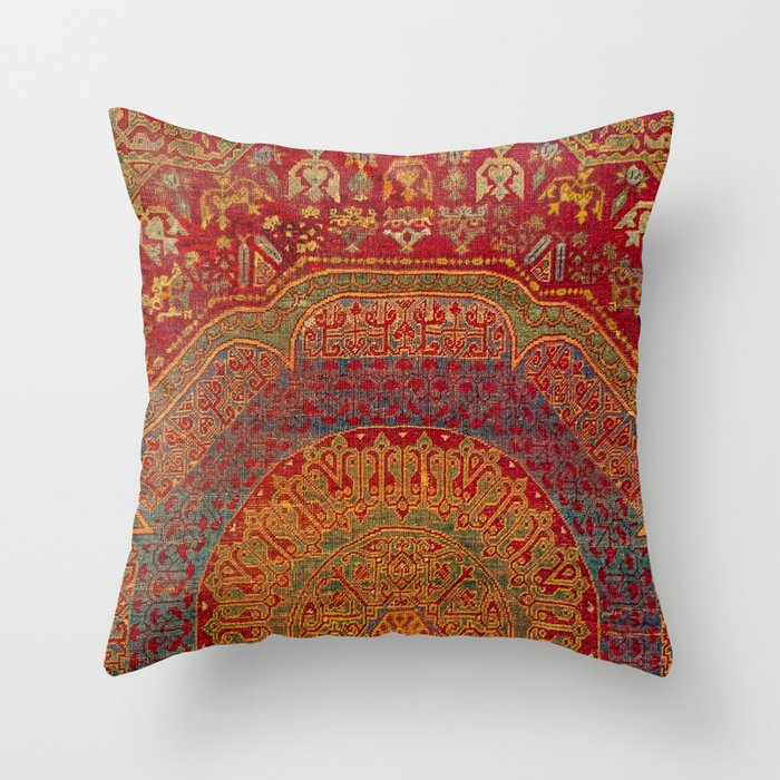 Bohemian Medallion VI // 15th Century Old Distressed Red Green Blue Coloful Ornate Rug Pattern Throw Pillow
