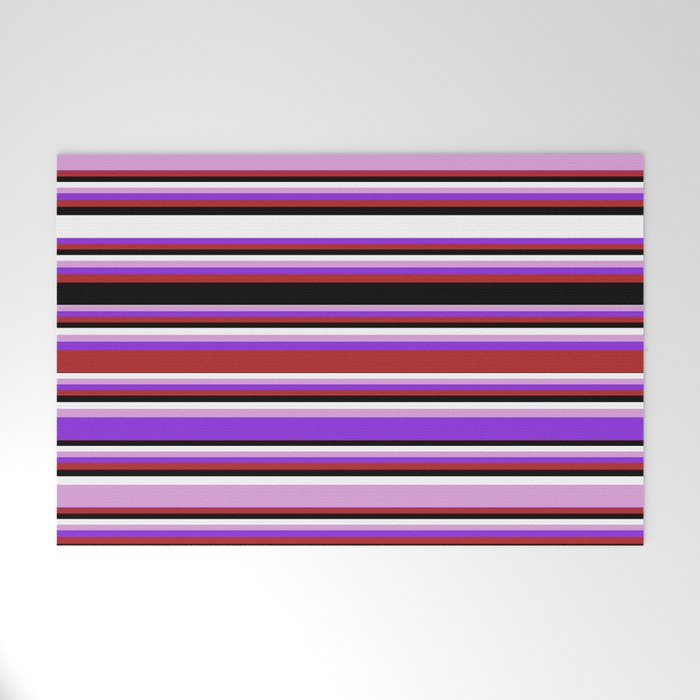 Eyecatching Plum, Purple, Red, Black & White Colored Lines/Stripes Pattern Welcome Mat