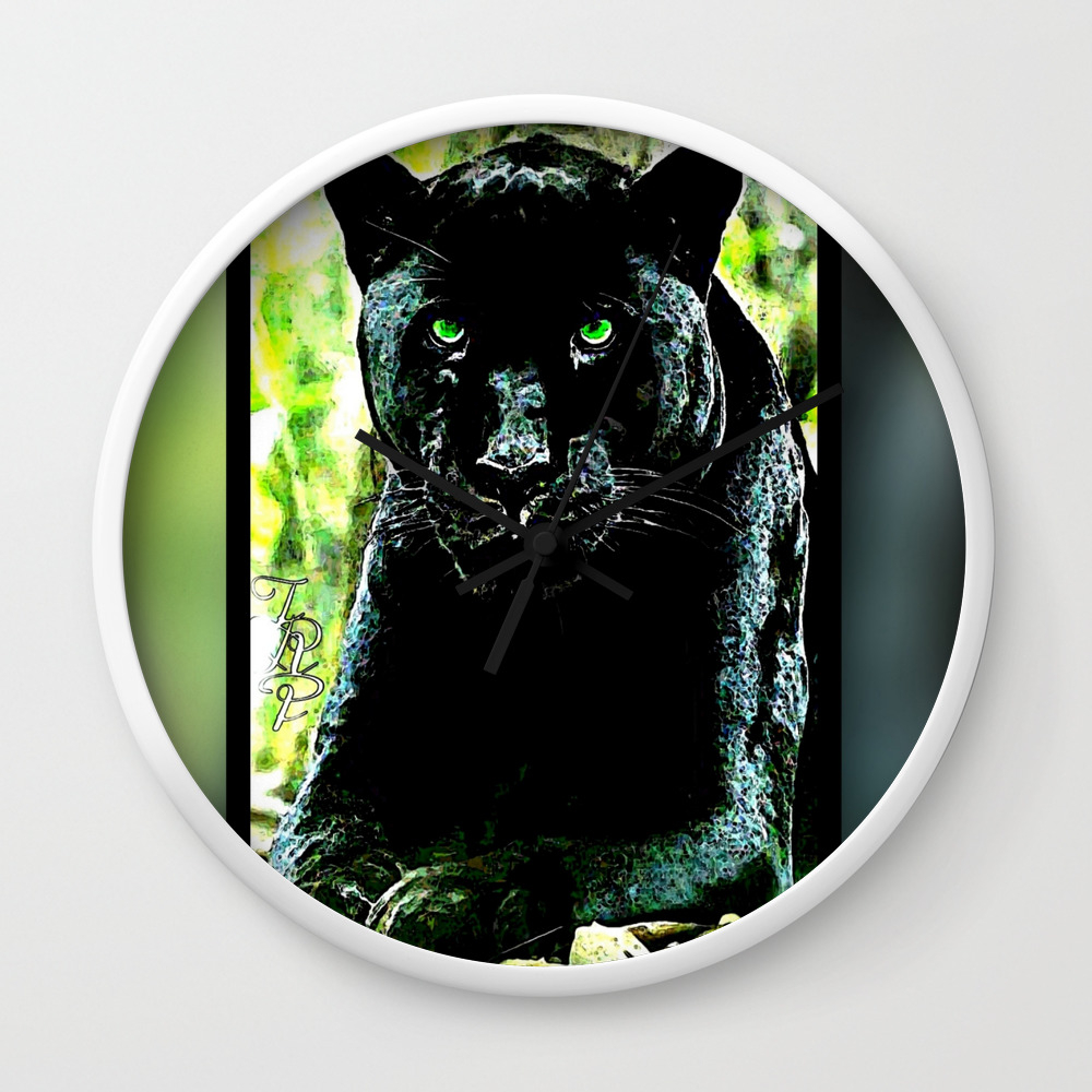 Big Cat Models Green Eyed Black Panther Wall Clock By
