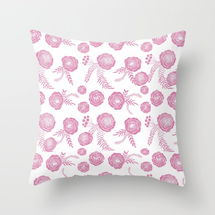 Peony Pattern Pink Throw Pillow