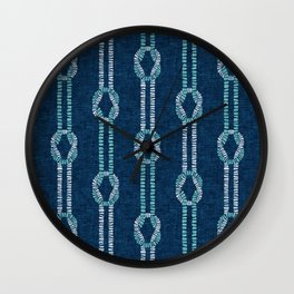 nautical square knots - teal and navy blue Wall Clock