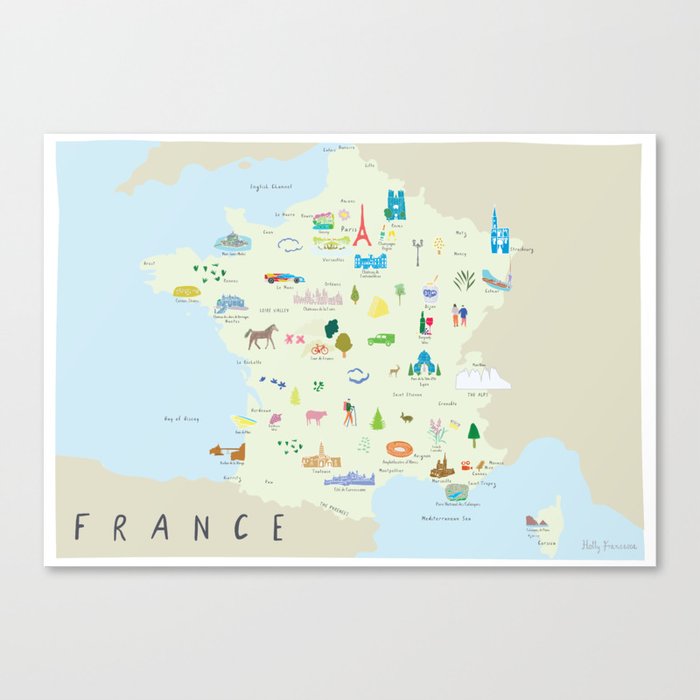 Illustrated Map of France Canvas Print