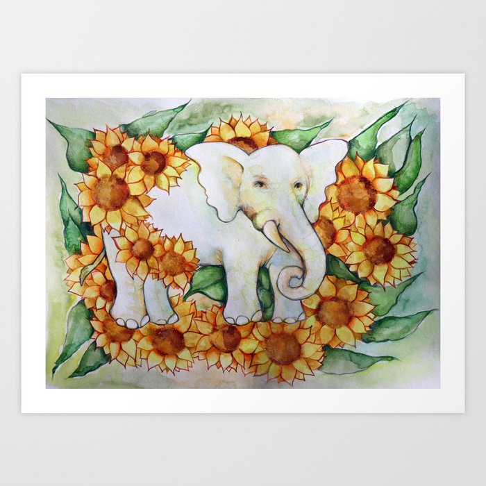 Sunflower Elephant Art Print by BubbSnugg Society6