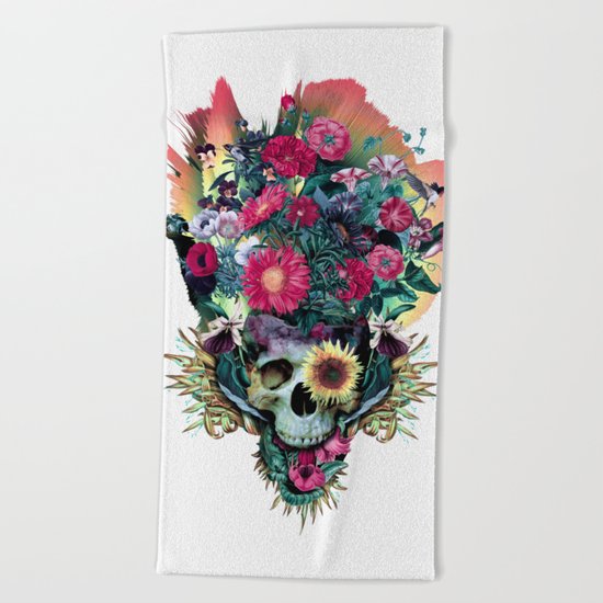 Floral Skull Vivid V Beach Towel