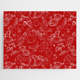 Red and White Toys Outline Pattern Jigsaw Puzzle