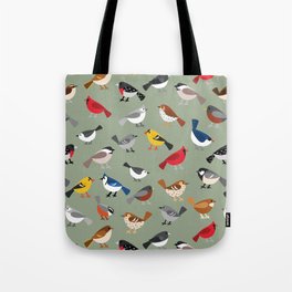 Busy Bird Feeder Tote Bag | Robin, Wren, Bluejay, Garden, Animal, Digital, Mockingbird, Cardinal, Grosbeak, Painting 