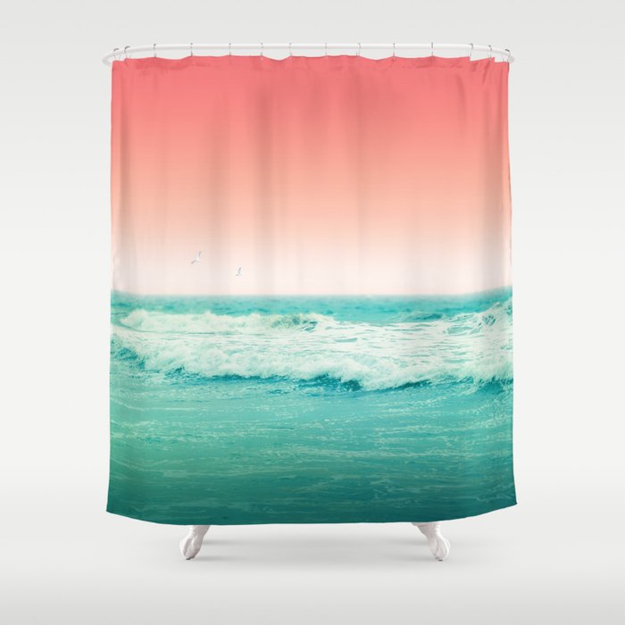 Aqua and Coral, 2 Shower Curtain