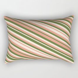 [ Thumbnail: Dark Salmon, Dark Olive Green & Beige Colored Lines/Stripes Pattern Rectangular Pillow ]
