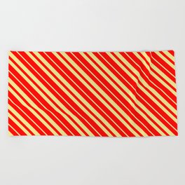 [ Thumbnail: Red & Tan Colored Stripes Pattern Beach Towel ]