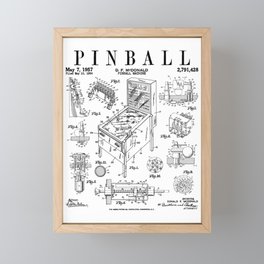 Pinball Arcade Gaming Machine Vintage Gamer Patent Print Framed Mini Art Print