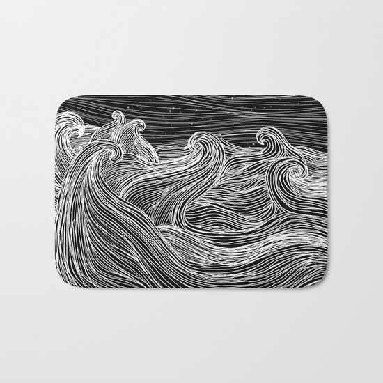 Crashing Waves at Night Bath Mat