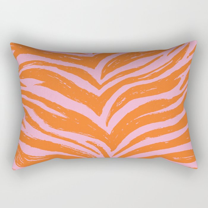 Bright Pink and Orange Tiger Stripes - Animal Print - Zebra Print Rectangular Pillow