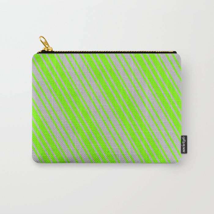 Green and Grey Colored Pattern of Stripes Carry-All Pouch