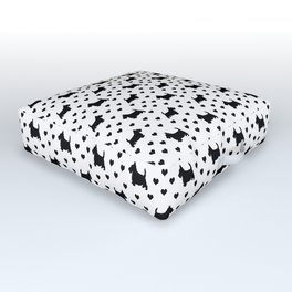 Cute Black Scottish Terriers (Scottie Dogs) & Hearts on White Background Outdoor Floor Cushion