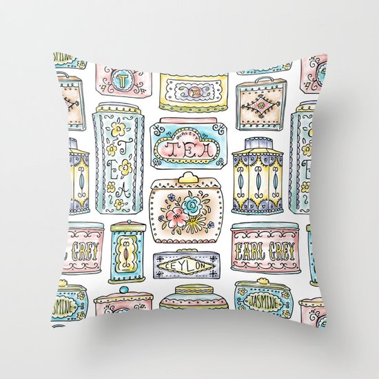 Tea Tins Throw Pillow