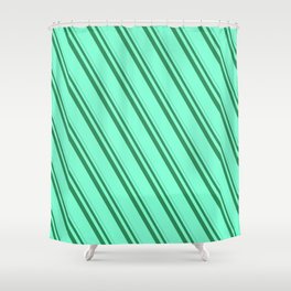 [ Thumbnail: Sea Green and Aquamarine Colored Stripes Pattern Shower Curtain ]