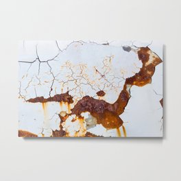 old car paint cracked white color crack with steel rusty inside Metal Print