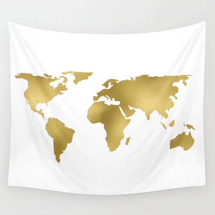 Gold Foil Map - Metallic Globe Design Wall Tapestry