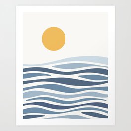 Blue Ocean Waves and the Sun Art Print
