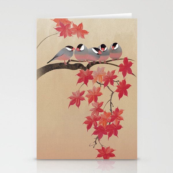 Java Sparrows in Japanese Maple Tree Stationery Cards