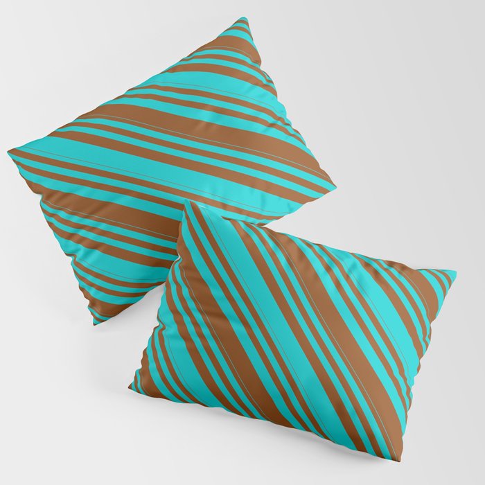Dark Turquoise & Brown Colored Lines/Stripes Pattern Pillow Sham