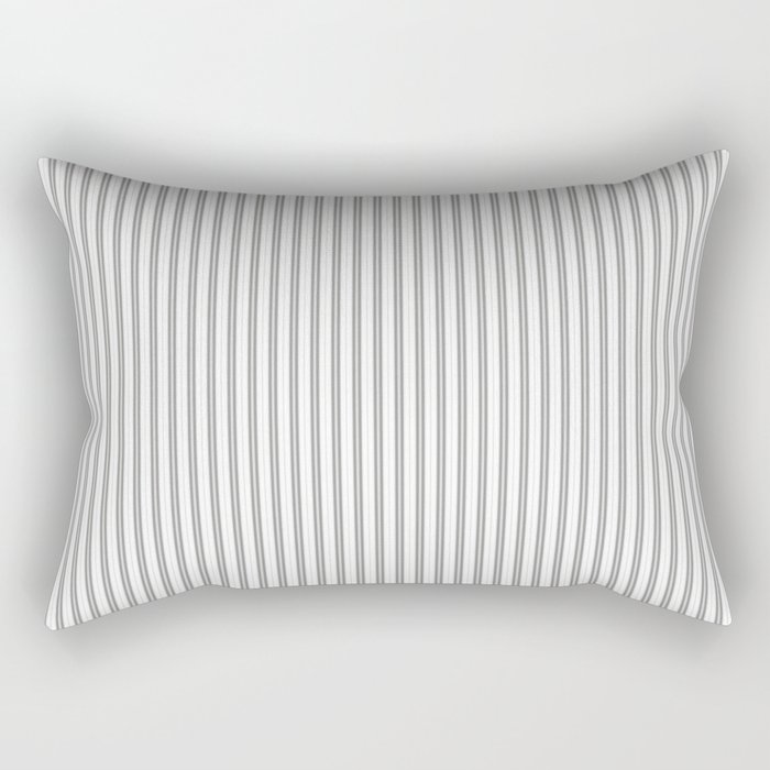 Smoke Grey and White Micro Vertical Vintage English Country Cottage Ticking Stripe Rectangular Pillow