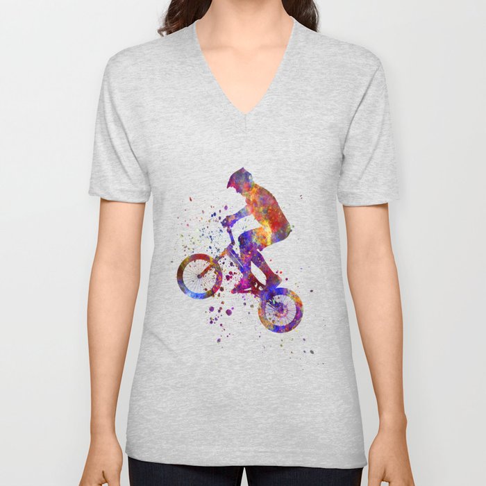 Watercolor bmx rider V Neck T Shirt